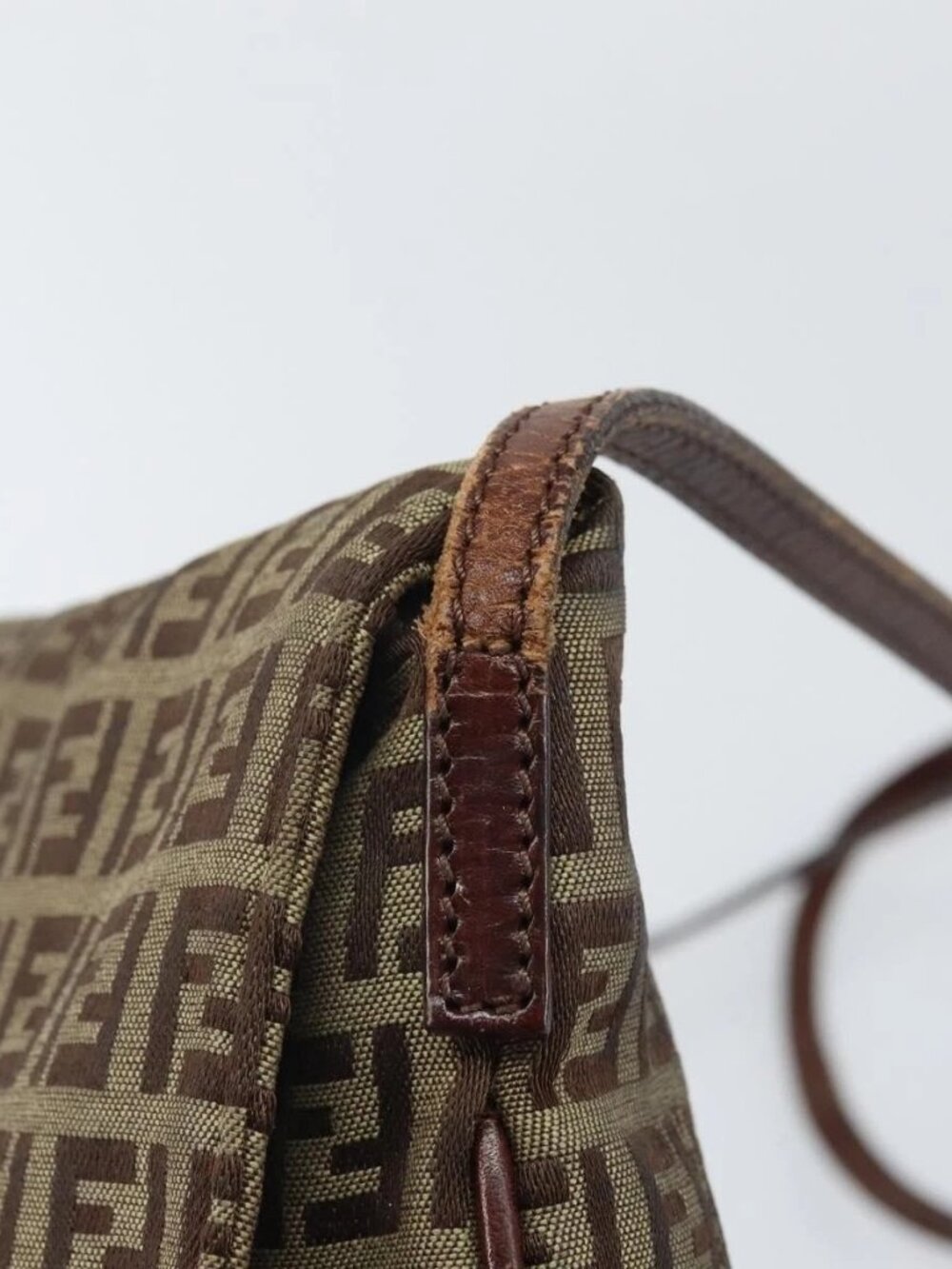 FENDI Zucchino Canvas Shoulder Bag Beige Gold Auth 169575 - Picture 11 of 15